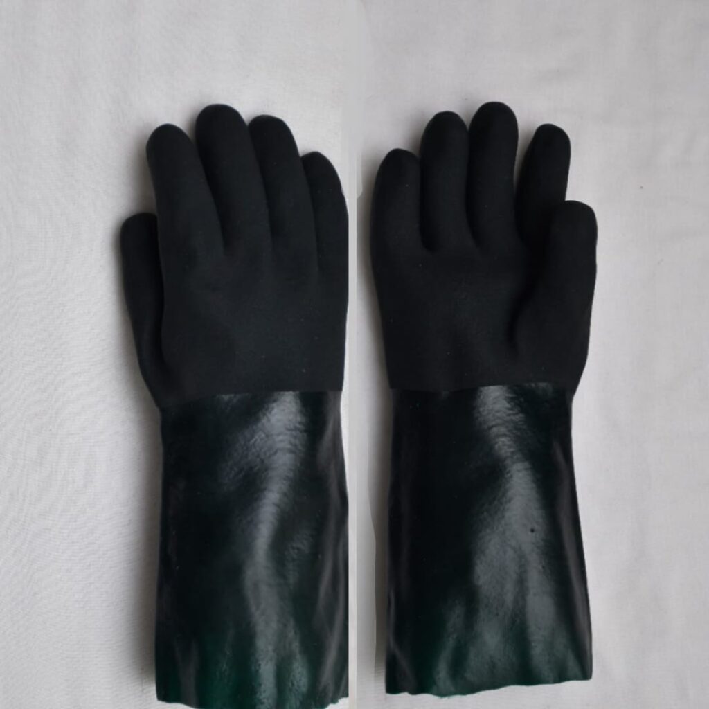 GREEN PVC DOUBLE DIPPED GLOVES, GAUNTLET